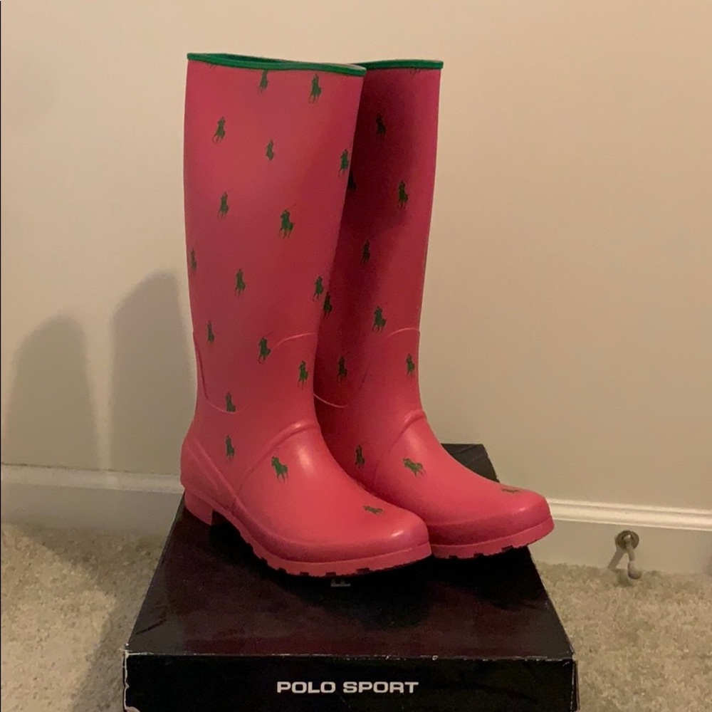 POLO Pink and Green Rainboots!!